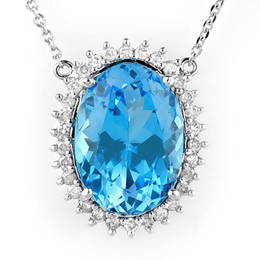 Natural 19.0 ctw Blue Topaz & Diamond Necklace 14K