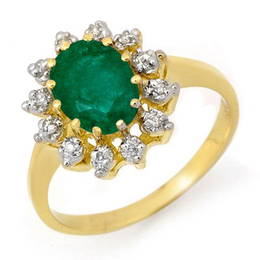 Natural 1.46 ctw Emerald & Diamond Ring 10K Yellow Gold