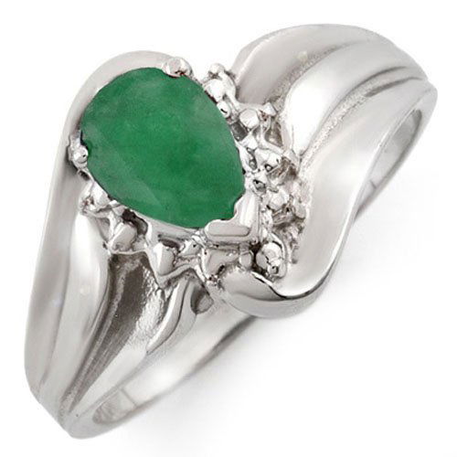 Genuine 0.62 ctw Emerald & Diamond Ring 10K White Gold (1 of 2)