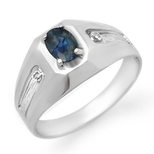 Natural 0.68 ctw Blue Sapphire & Diamond Men's Ring 10K (1 of 2)