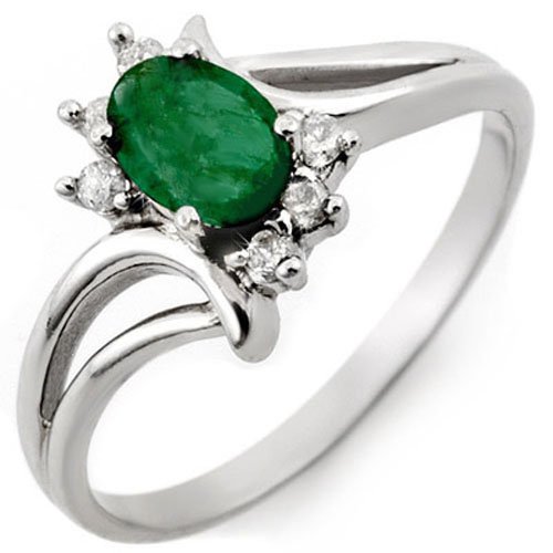 Natural 0.50 ctw Emerald & Diamond Ring 14K White Gold (1 of 2)