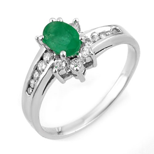 Natural 1.03 ctw Emerald & Diamond Ring 10K White Gold (1 of 2)