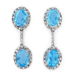 Natural 10.10 ctw Blue Topaz & Diamond Earrings 10K