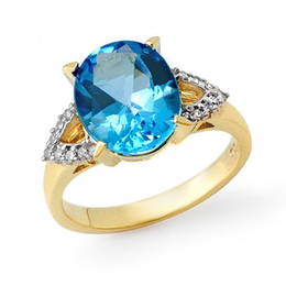 Genuine 5.30 ctw Blue Topaz & Diamond Ring 10K Yellow