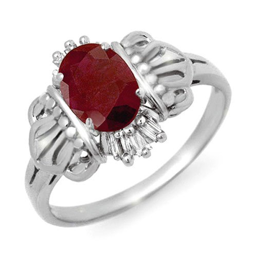 Genuine 1.06 ctw Ruby & Diamond Ring 10K White Gold - (1 of 2)