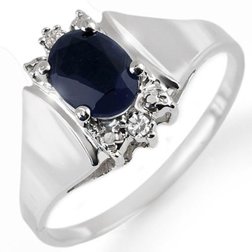 Natural 1.43 ctw Blue Sapphire & Diamond Ring 10K White (1 of 2)