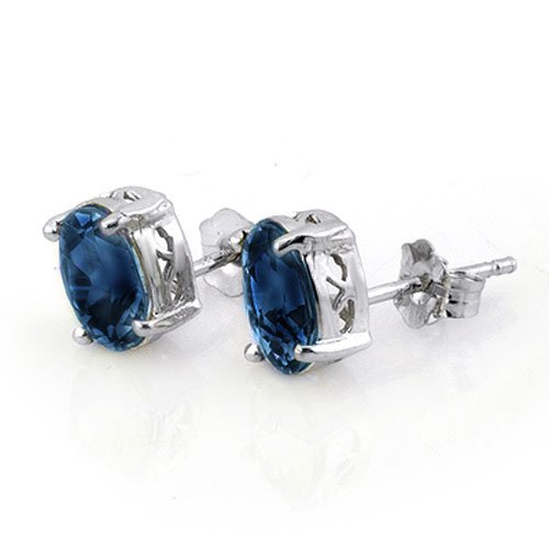 Natural 3.0 ctw Blue Sapphire Earrings 14K White Gold - (1 of 2)