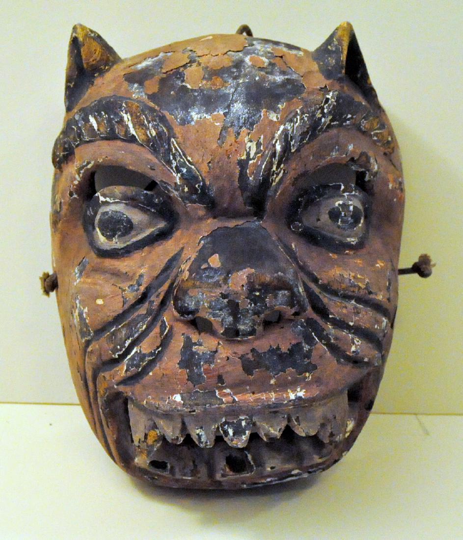 Panther mask 19th c polychrome wood (1 of 6)