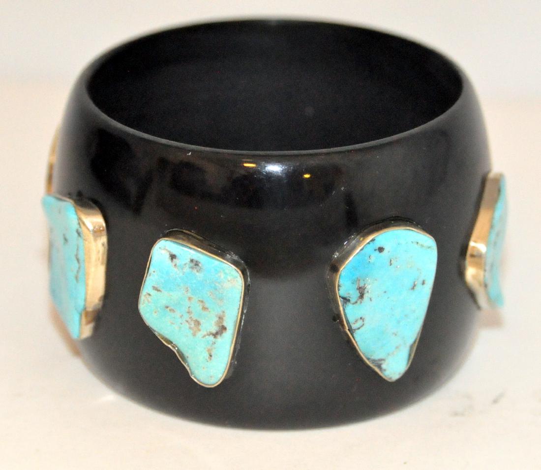 Turquoise sterling  resin bangle black (1 of 5)