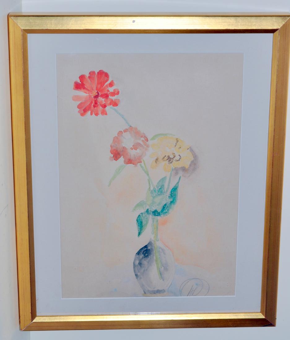 Hayley Lever watercolor floral: Signed Richard Hayley Lever(1876-1958) watercolor of Floral - 3 flowers in vase - -initialled lower right - Provencance with label Clayton Liberatore Galleries . Approx. 22 x 18 inches