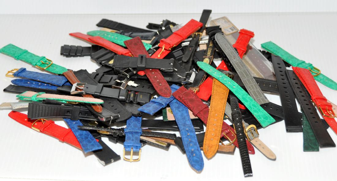 Watch bands vintage leather plus: Collection of old stock watch bands never sold and basically new condition - many different colors inc . Red, blue ,green , black - some leather and waterproof