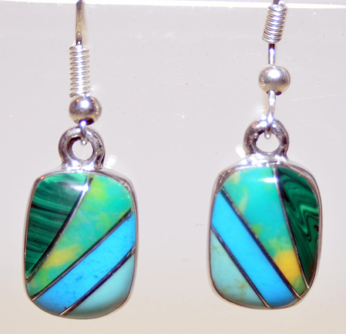Inlaid turquoise earrings: Inlaid gemstone earrings with turquoise, malachite and other stones -about 1 - 1 1/4 inches long