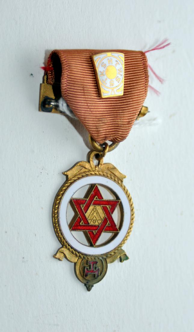 Medal - Star of David ceremonial 1847-1947: Mount Horeb Star of David medal with red and whie enamel on star marked #6 - found in Ottawa Canada - about 3 1/3 inches