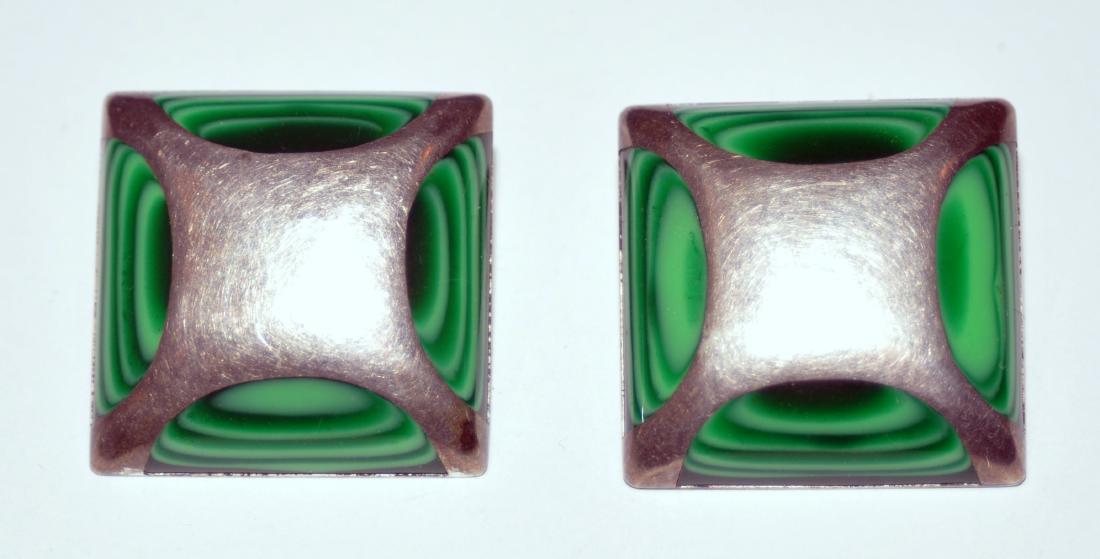 Malachite sterling earrings Mexico vintage: Malachite custom sterling earrings marked Mexico sterling TD -245 clip back - about 1 inch square.