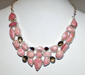 Rhodocrosite , smoky quartz and garnet necklace