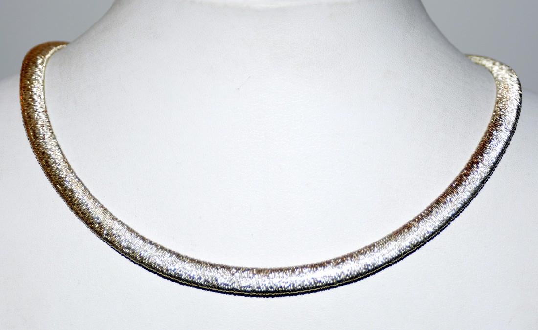 Sterling vintage Milore Italy necklace: Sterling choker necklace marked Milore and marked Italy , Sterling, - unusual finish and about 18 inches long - about 3/8 inch width on chain