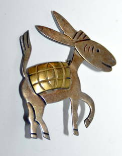 Sterling Taxco signed Martinez donkey pin: Signed Martinez Mexican pin of donkey -about 2 1/4 inches