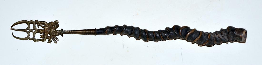 Antique ceremonial scepter African brass: Ceremonial horn scepter African brass - trident design with antelope horn handle- about 21 inches long. Rare