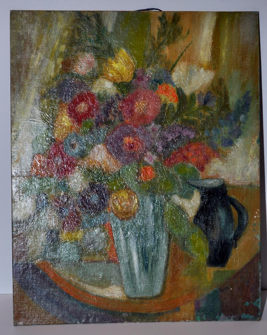 Rokus signed oil on board: Bernard Rokus oil on board signed lower right about 20 x 16 - floral motif with vase full of flowers