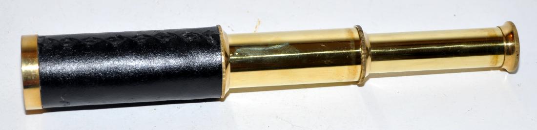 Telescope brass leather - 3 tube: 3 tube telescope - brass with leather optically perfect very good condition 1 1/2 inch diameter - very nice condition - 9 inch extended and 3 1/2 inch closed