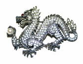 Dragon pin sterling pearl, ruby eye