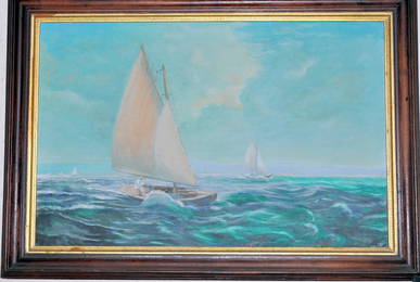 Vintage oil painting nautical ships