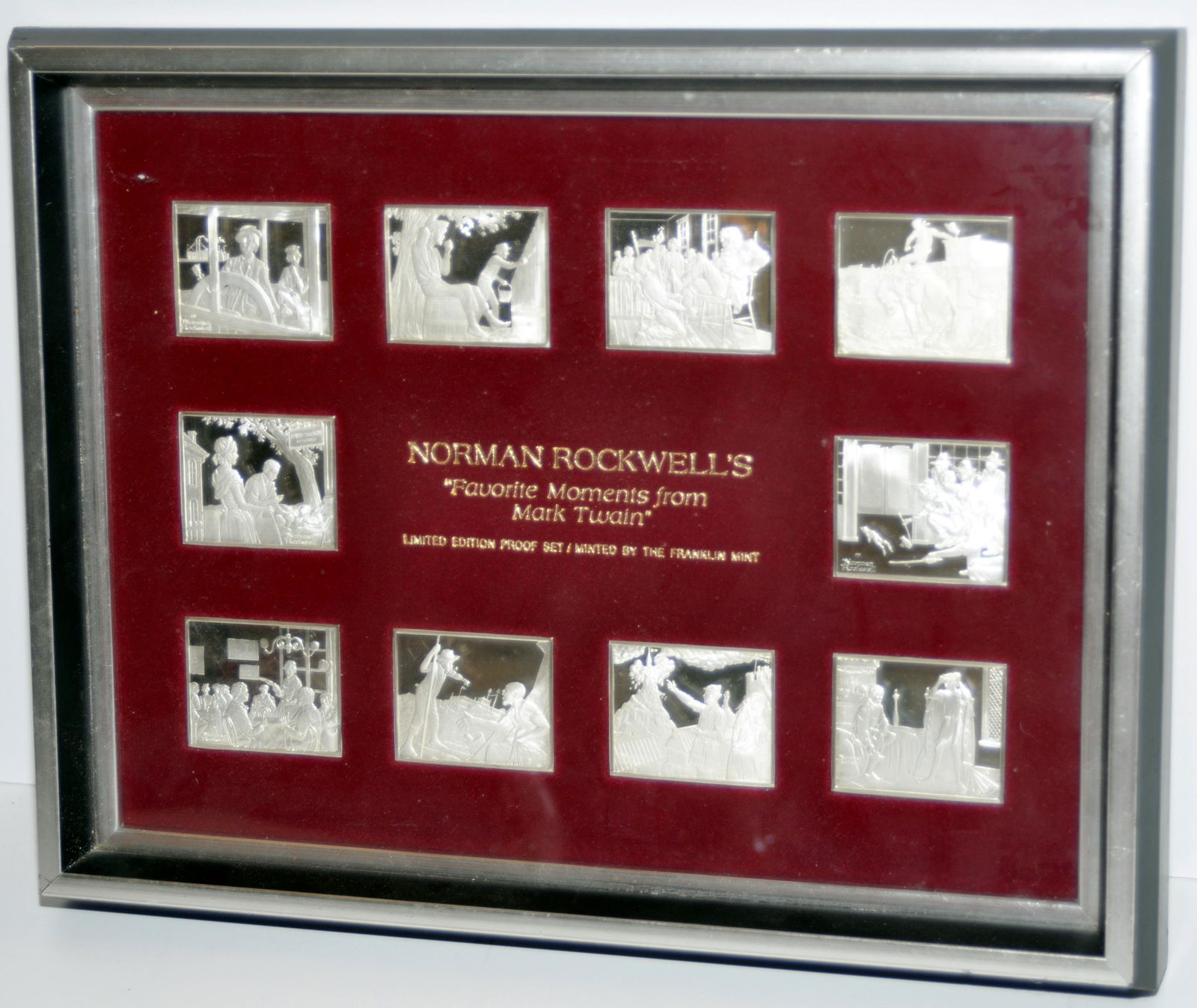 Norman Rockwell 10 silver ingots Franklin Mint: Norman Rockwell Franklin Mint framed silver ingots- 10 Favorite Moments from Twain - limited edition proof set.
