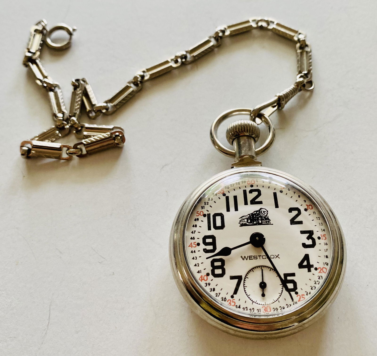 Westclox pocketwatch train on back and dial (1 of 3)