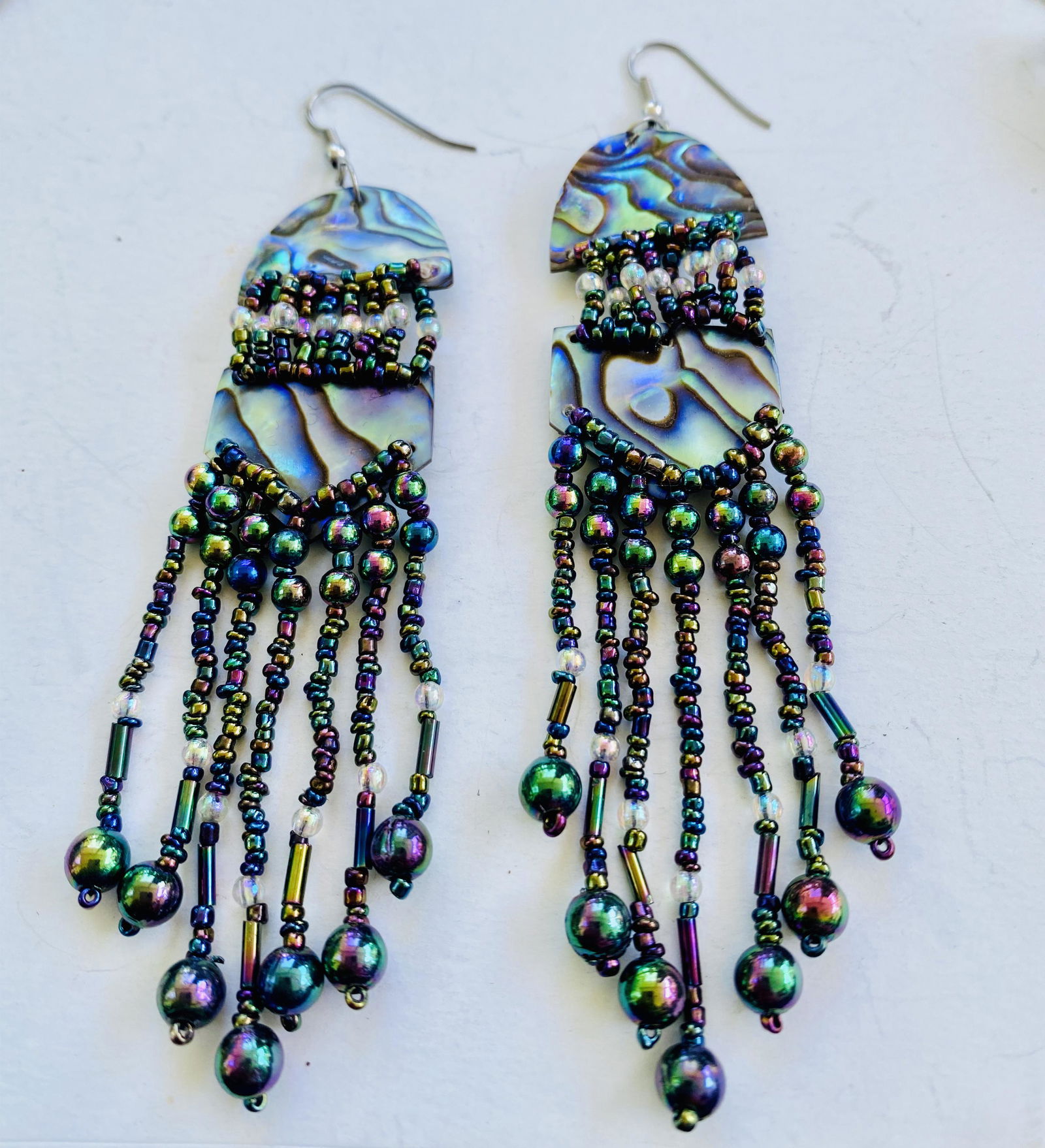 Abalone shell earrings/long dangling: Abalone shell earrings - beautiful design -about 3 inches long
