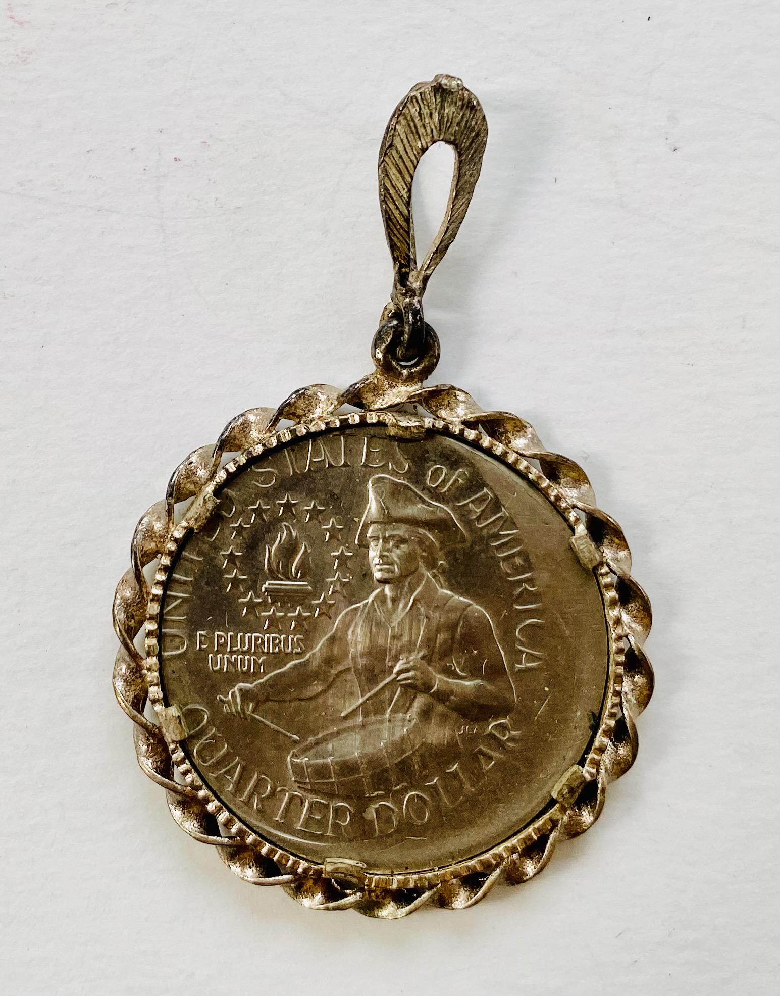 Error quarter? Pendant: 1776-1976 centennial quarter in bezel setting for wearing as pendant- this quarter is off center and appears to be an error.