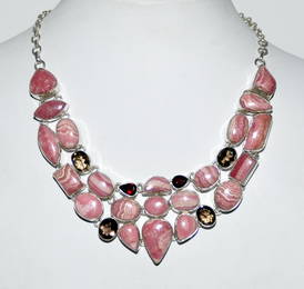 Rhodochrosite garnet necklace sterling