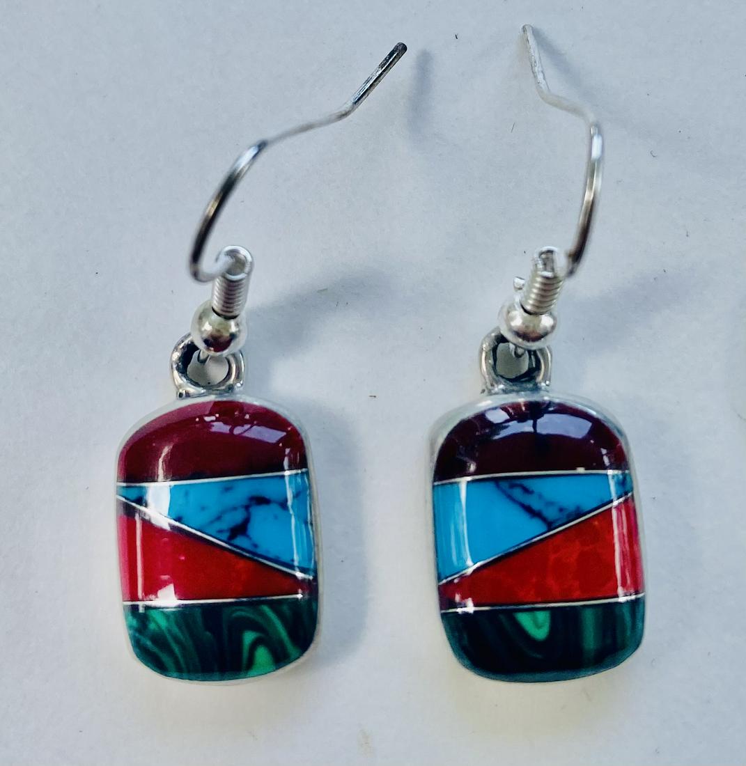 Inlaid earrings gemstone French wires (1 of 3)