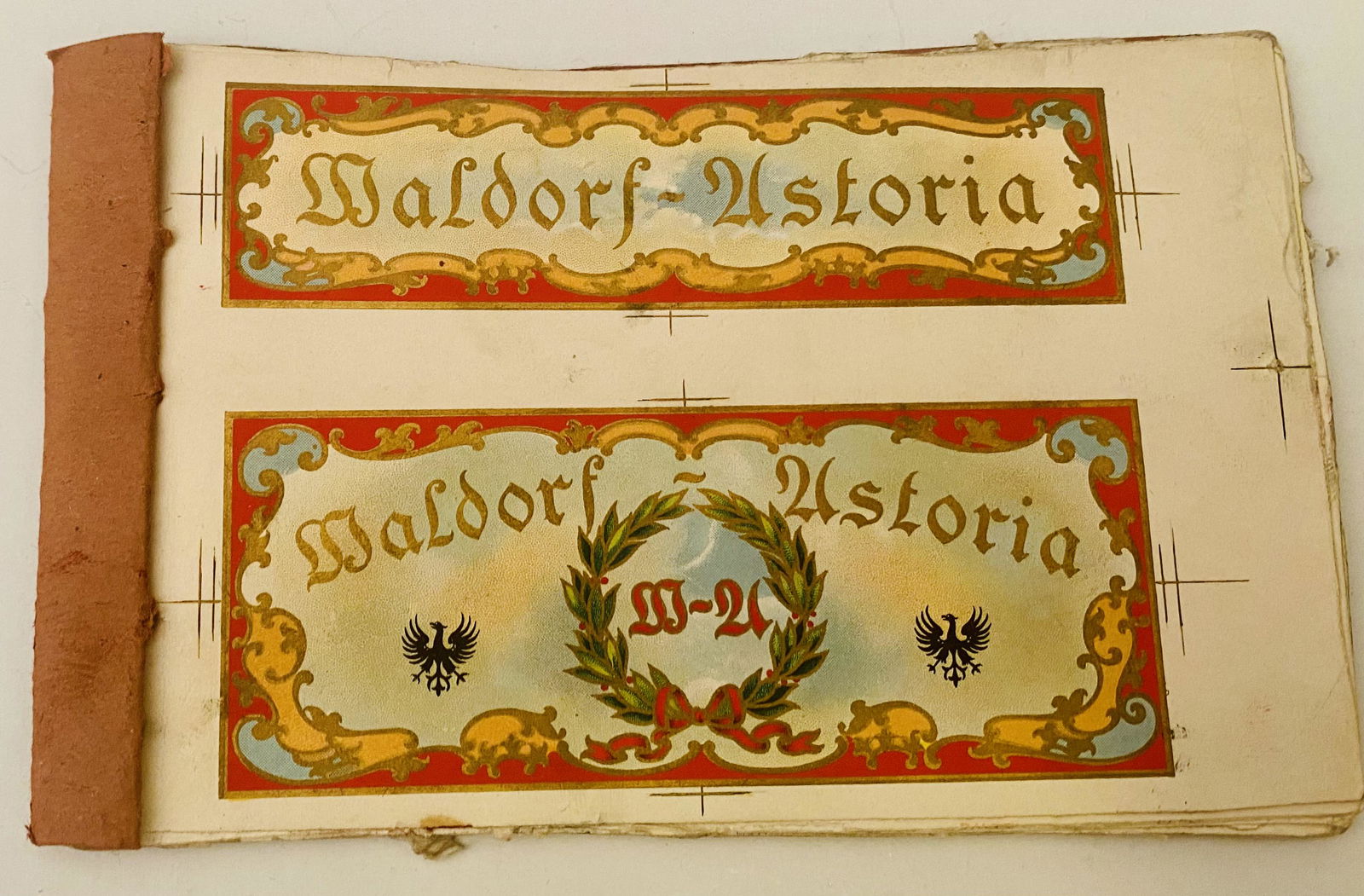 Waldorf Astoria cigar label progressive proof book: Progressive proof chromolitho cigar box titled Waldorf Astoria from 1911 in good condition with about17 pages. Size approx. 4 x 6 inches.
