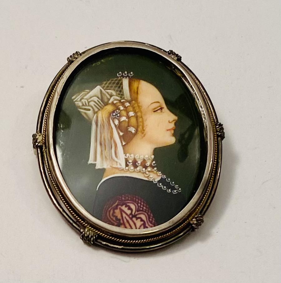 Antique portrait pin hand painted (1 of 4)