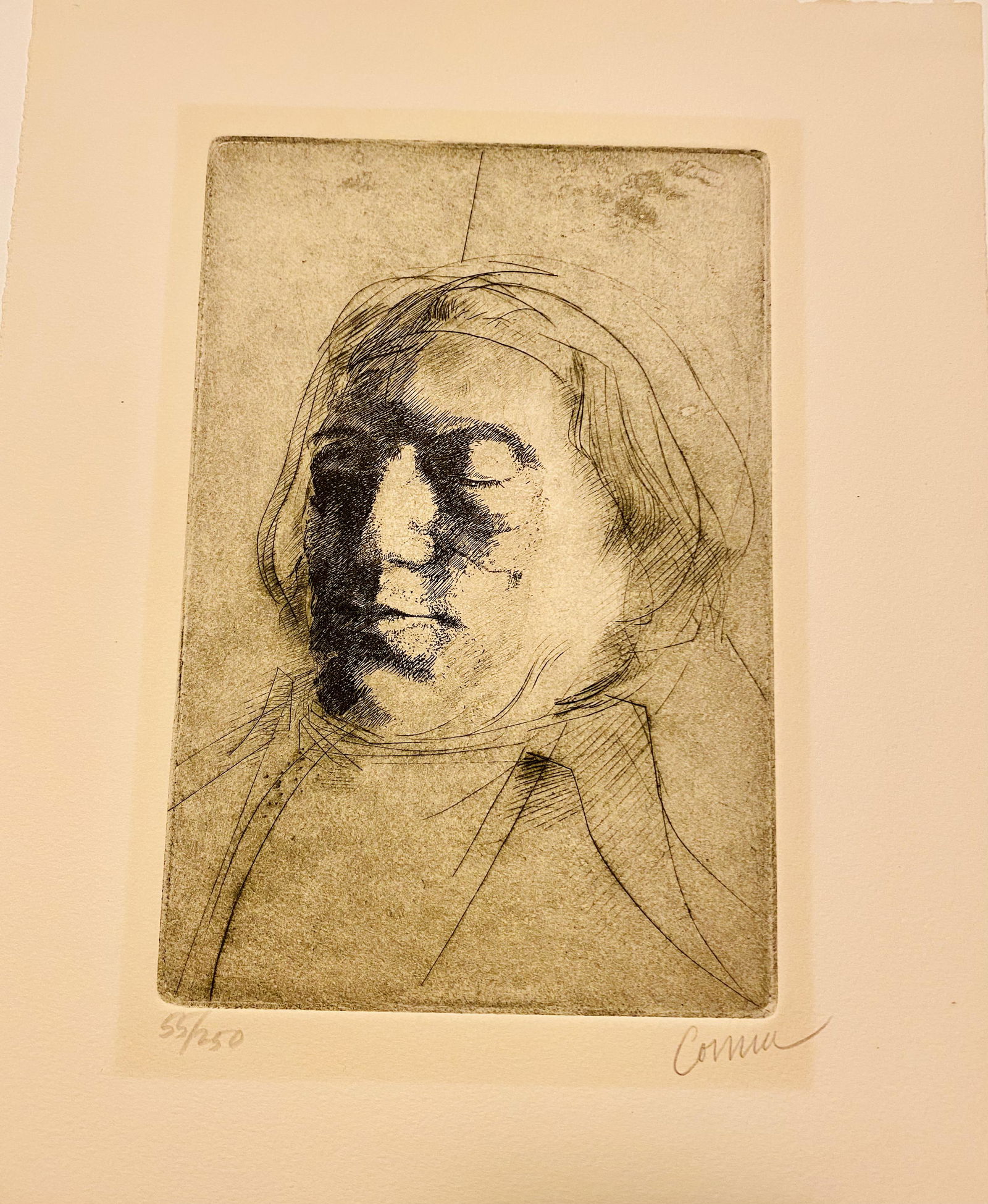 Thomas Cornell etching 1976: Thomas Cornell etching 1976 dated - male portrait - Ed. 250. Condition appears good.