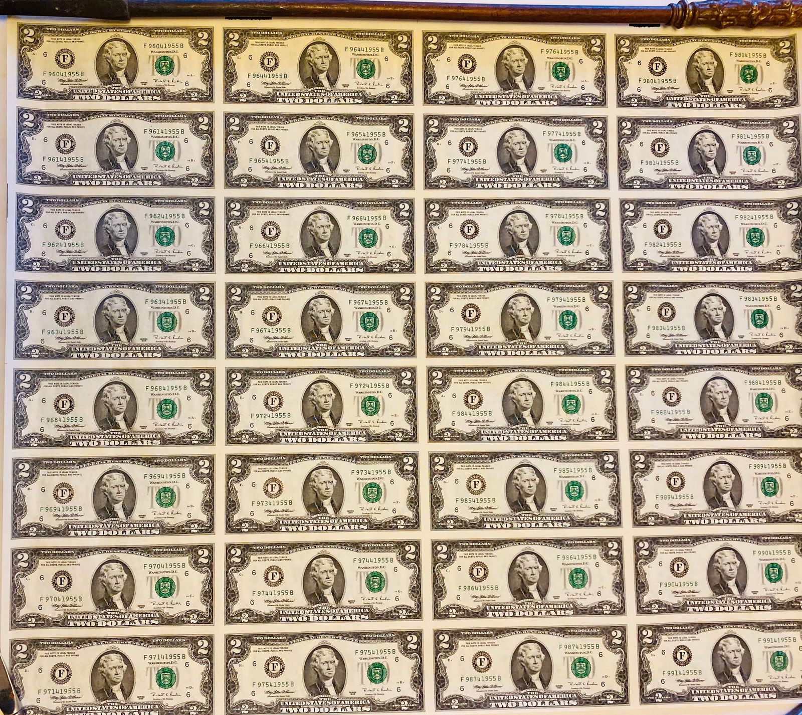 Full sheet 2 dollar bills uncut (1 of 3)