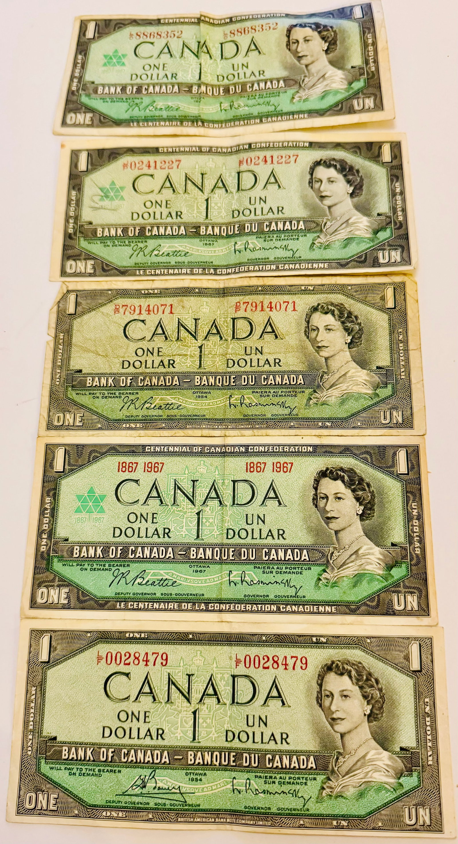 Canadian dollar bills vintage - 5: 5 Canadian dollar bills as shown including centennial bills -
