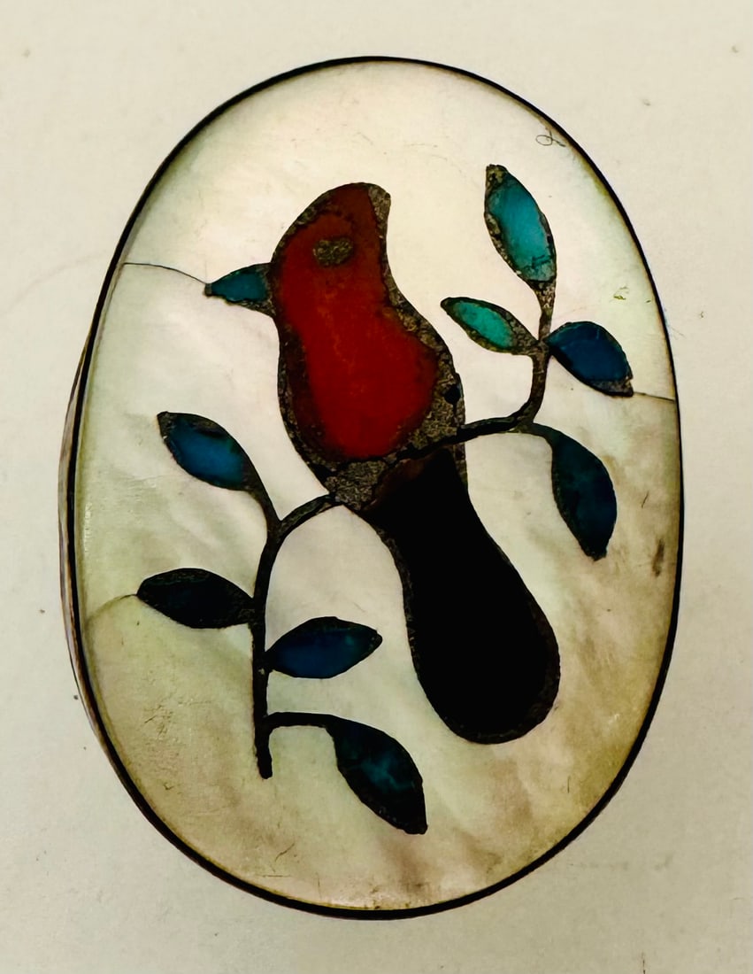 Mother of pearl inlaid cardinal ring sterling (1 of 3)