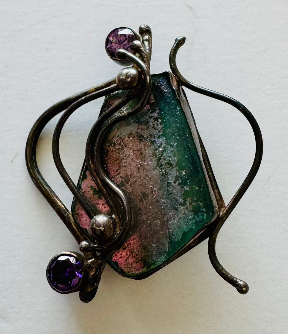 Roman antique glass steling gemstone pin - pendant (1 of 4)