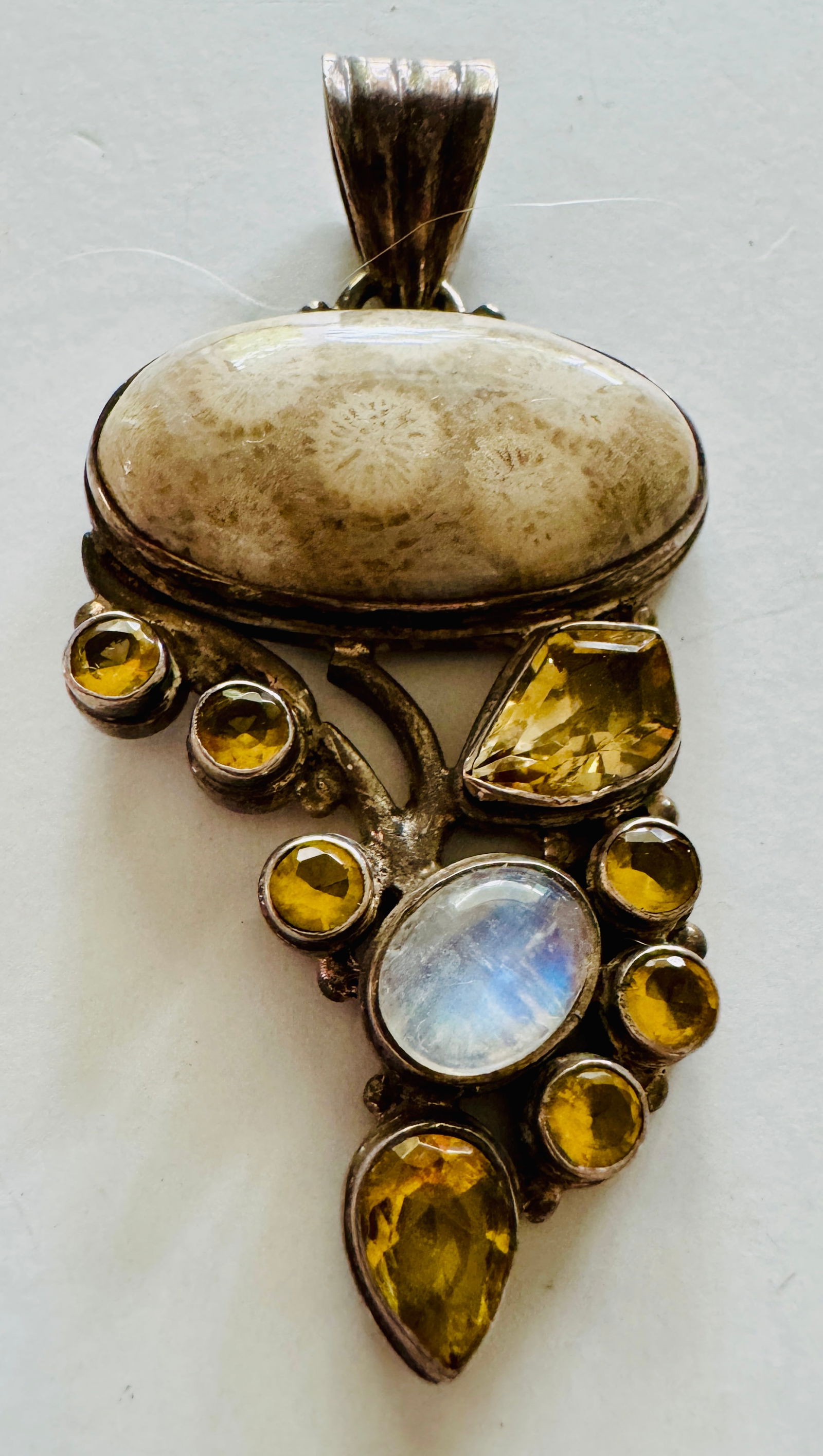 Sterling coral moonstone pendant (1 of 4)