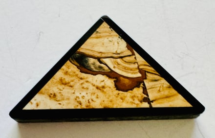 Triangular polished stone- scenic jasper onyx