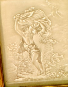 Lithophane framed lovers running/signed