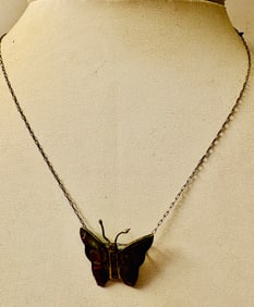 Butterfly abalone inlaid necklace sterling