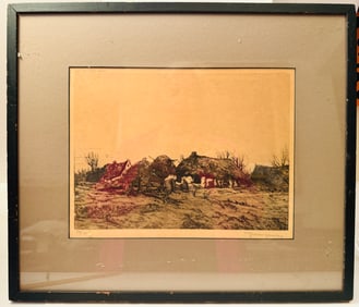 Original etching framed- The Thatched Cottage