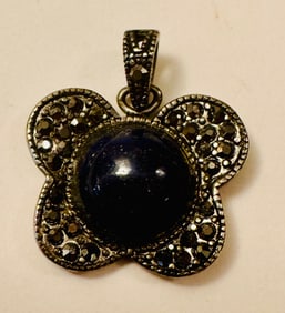 Marcasite butterfly lapis lazuli cabochon pendant