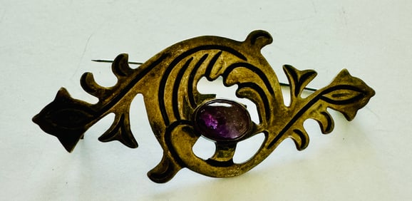 Mexican vintage sterling amethyst pin signed