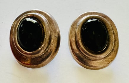 Sterling clip onyx earrings Mexican sterling marked