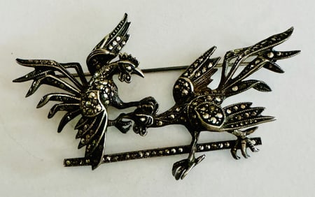 Vintage sterling marcasite rooster pin