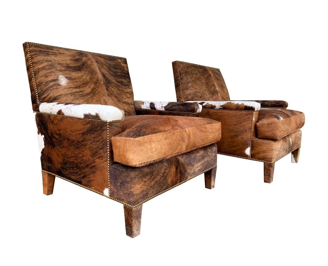 Pair of Large Armchairs Upholstered in Cowhide Leather (1 of 13)