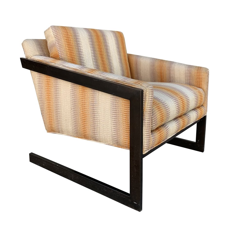 Cantilever Armchair With Brass Frame by Silver-Craft: Beautiful cantilever arm chair with a brass frame designed and manufactured by Silver-Craft furniture in High Point North Carolina.The chair is very reminiscent to Milo Baughman designs and it is poss